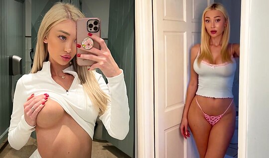 Blondynka z apetyczną dupą pochyliła się na pieska dla przyjemności